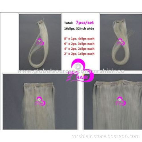 24" 60# White Blonde Full Head Remy Clip-in Indian Silk Straight Human Natural Hair Extension 7pcs